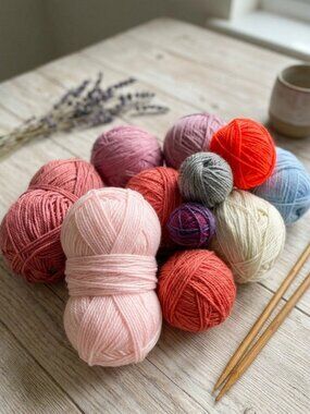 9-Skein Destash Yarn Bundle | Pink Blue Orange Grey Mix
